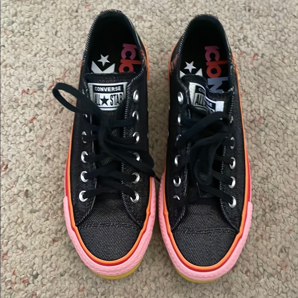 Converse Black Sneakers with Pink and Orange Highlights. Only worn once
